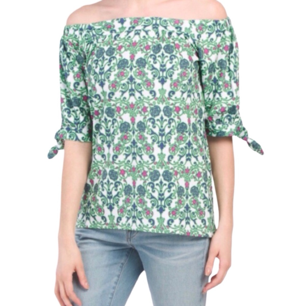 Tracy Negoshian Lisa off the Shoulder Spring Roses Blouse (NWT) (Size: XXS)